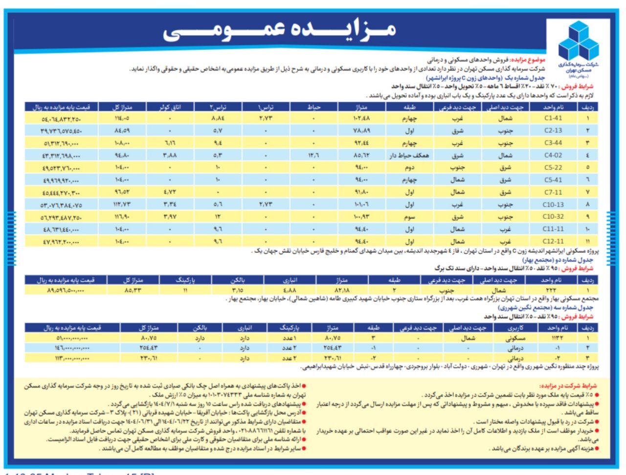 مزایده فروش ۱۵ واحد مسکونی و درمانی مزایده فروش ۱۵ واحد مسکونی و درمانی